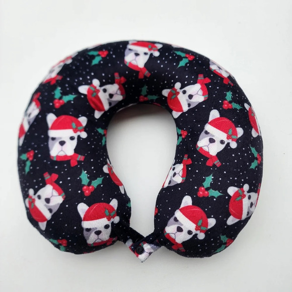 Christmas Dog Memory Foam U Travel Pillow Neck Head Support Sleep Black Red - Picture 1 of 7